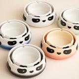 Adorable Panda Ashtray with Lid Ceramic Cute Cool Pottery Porcelain Ash Tray Covered Lidded Smokeless Windproof Portable
