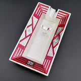 Red and silver Art Deco metal cigar ashtray with decorative rectangular frame