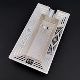 White and silver Art Deco metal cigar ashtray with rectangular tray design
