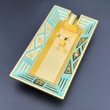 Turquoise and gold Art Deco metal cigar ashtray with vintage-style frame