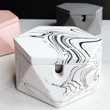 white marble hexagon ashtray with lid modern geometric design