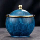 Brass Ashtray with Lid Luxury Design Ocean Blue