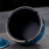 Brass Ashtray with Lid Luxury Design Ocean Blue