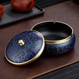 Brass Ashtray with Lid Luxury Marble Texture Design Blue