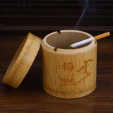 Car Ashtray with Lid Bamboo cool rustic covered lidded smokeless outdoor ash tray