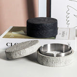 Cement Ashtray with Stainless Steel Removable Tray With Lid