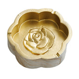 White gold marble flower shaped ashtray with gold-tone interior and raised rose center