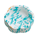 Turquoise splash marble flower shaped ceramic ashtray with white and teal pattern
