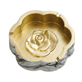 White gold marble flower shaped ashtray with luxury gold-tone interior finish