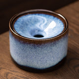 Ceramic Ashtray with Funnel Lid Windproof Covered Lidded Smokeless Ash Tray Blue