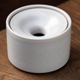 Ceramic Ashtray with Funnel Lid Windproof Covered Lidded Smokeless Ash Tray White