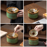 Ceramic Ashtray with Funnel Lid Windproof Covered Lidded Smokeless Ash Tray Green