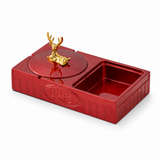 Red ceramic ashtray with removable lid and storage tray for smoking accessories