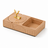 Wood-look ceramic ashtray with lid and built-in storage compartment