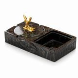 Dark marble ceramic ashtray with lid and square accessory storage tray