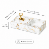 Ceramic ashtray size guide with lid, storage compartment and material details