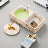 Ceramic ashtray with removable lid, green ash bowl and built-in storage tray