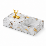 White marble ceramic ashtray with removable lid and built-in storage tray