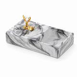 Gray marble ceramic ashtray with lid and side storage compartment