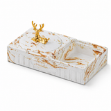 White amber marble ceramic ashtray with covered ash bowl and storage tray