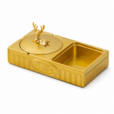 Gold ceramic ashtray with lid and storage compartment for lighter and cigarettes