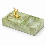 Green marble ceramic ashtray with lid and built-in smoking accessory storage