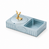 Blue ceramic ashtray with removable lid and square storage compartment