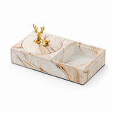 Beige marble ceramic ashtray with lid and side tray for small accessories
