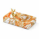Orange marble ceramic ashtray with lid and built-in storage compartment