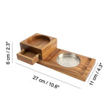 Size chart of wooden cigar ashtray tray with whiskey glass holder