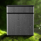 Black cigarette case with water droplets on exterior