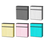Cigarette cases in black, silver, pink, teal, and gold colors