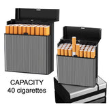 Open cigarette case showing 40 cigarette capacity