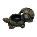 Turtle ashtray with open shell lid, rustic resin tortoise design and removable cigarette holder