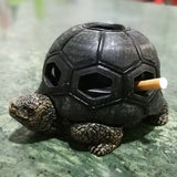 Dark green turtle ashtray with cigarette holder, rustic tortoise decor for smokers
