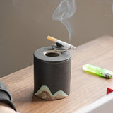 Cool Ashtray with Lid for Outdoor Porch Ceramic windproof smokeless ash tray