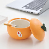 Covered Ashtray Orange Ceramic Ash Tray Smokeless Windproof Cool Cute Home Decor