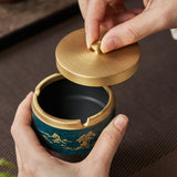 Covered Brass Ashtray Windproof Lidded Smokeless Ash Tray with Lid