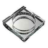silver square crystal glass ashtray clear heavy base top view
