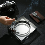 square glass ashtray with cigarette modern minimalist design