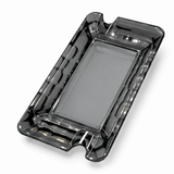 Smoky gray crystal glass cigar ashtray with dual cigar grooves and heavy rectangular tray design