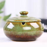 Cute Outdoor Ashtray with Lid Cool Ceramic Ash Tray Smokeless Windproof Covered Lidded Green