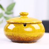 Cute Outdoor Ashtray with Lid Cool Ceramic Ash Tray Smokeless Windproof Covered Lidded Yellow