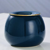 dark blue ceramic ashtray with lid modern round design