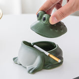 Cute Frog Ceramic Covered Ashtray with Lid Windproof Outdoor Ash Tray