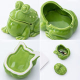 Cute Frog Ceramic Covered Ashtray with Lid Windproof