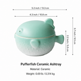 Size chart for green ceramic pufferfish ashtray with lid