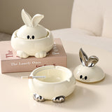 Cute Rabbit Ashtray with Lid Ceramic Cool Covered Lidded Smokeless Windproof Ash Tray Home Decor