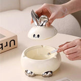 Cute Rabbit Ashtray with Lid Ceramic Cool Covered Lidded Smokeless Windproof Ash Tray Home Decor