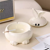 Cute Rabbit Ashtray with Lid Ceramic Cool Covered Lidded Smokeless Windproof Ash Tray Home Decor